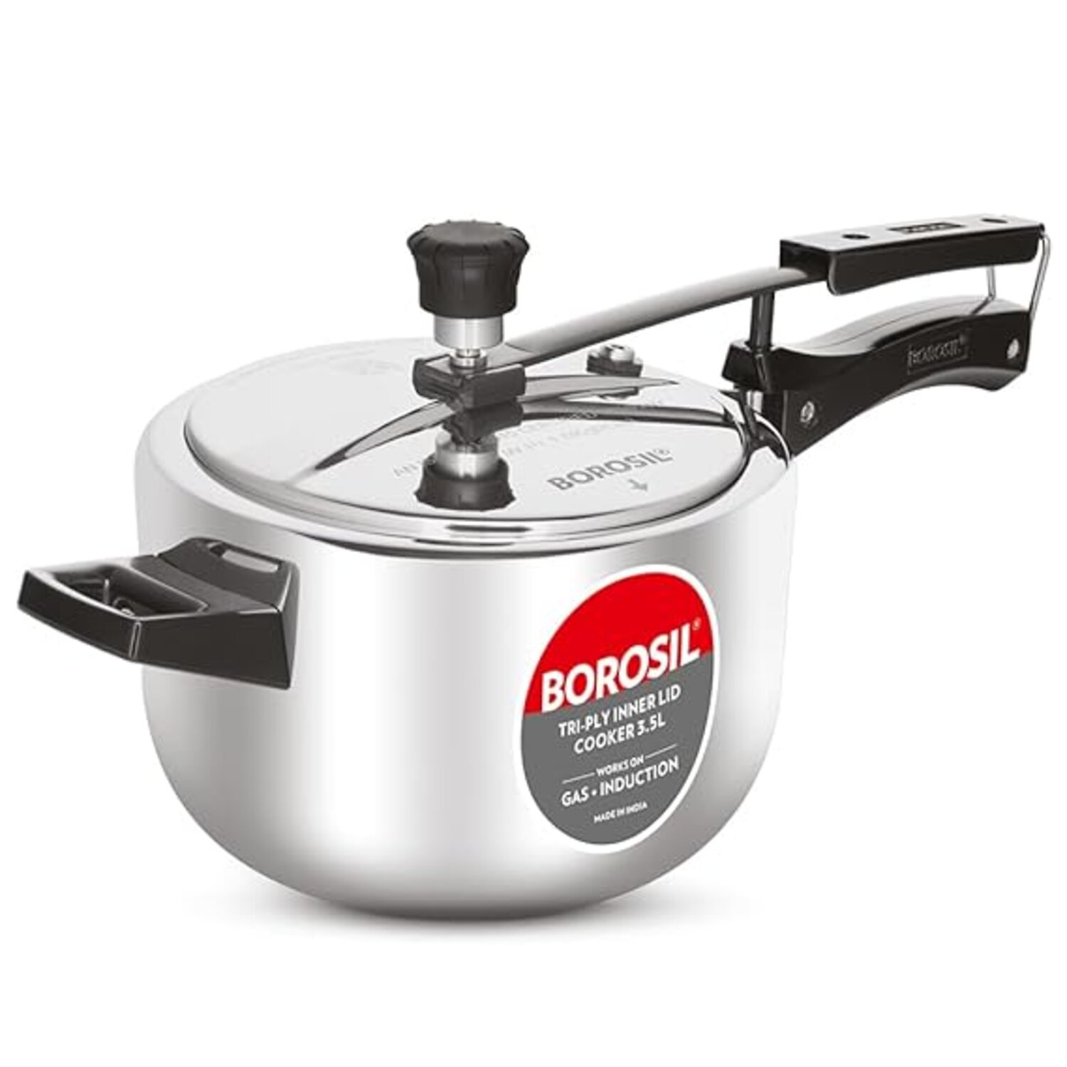 Borosil Triply Induction Base Inner Lid Stainless Steel Pressure Cooker, 3.5 L
