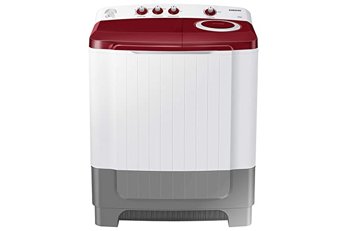 Samsung 8.0 Kg Semi-Automatic 5 Star Top Loading Washing Machine (WT80R4000RG/TL, Light Grey, Wine Red Lid (Opaque), Hexa Storm Pulsator)