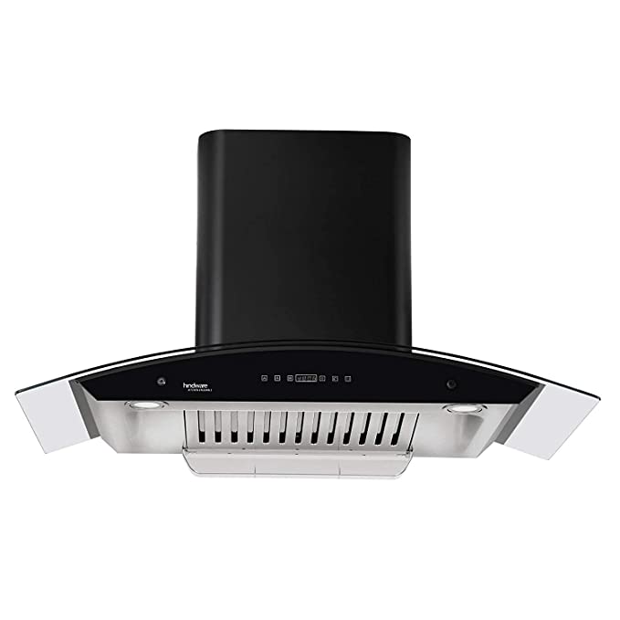 Hindware Oasis Black 90 Cm Wall Mounted Chimney (Motion Sensor,1200 M3/Hr Filter-less, Touch Control)