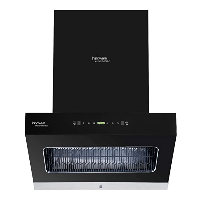 Hindware Octavia 60 Cm wall mounted chimney for kitchen, Auto Clean With Motion Sensor Control Black Hood 1350 M3/Hr