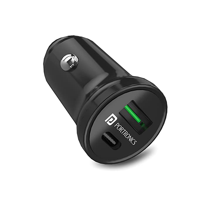 Portronics CarPower Mini Car Charger with Dual Output, Fast Charging (‎POR-1287)