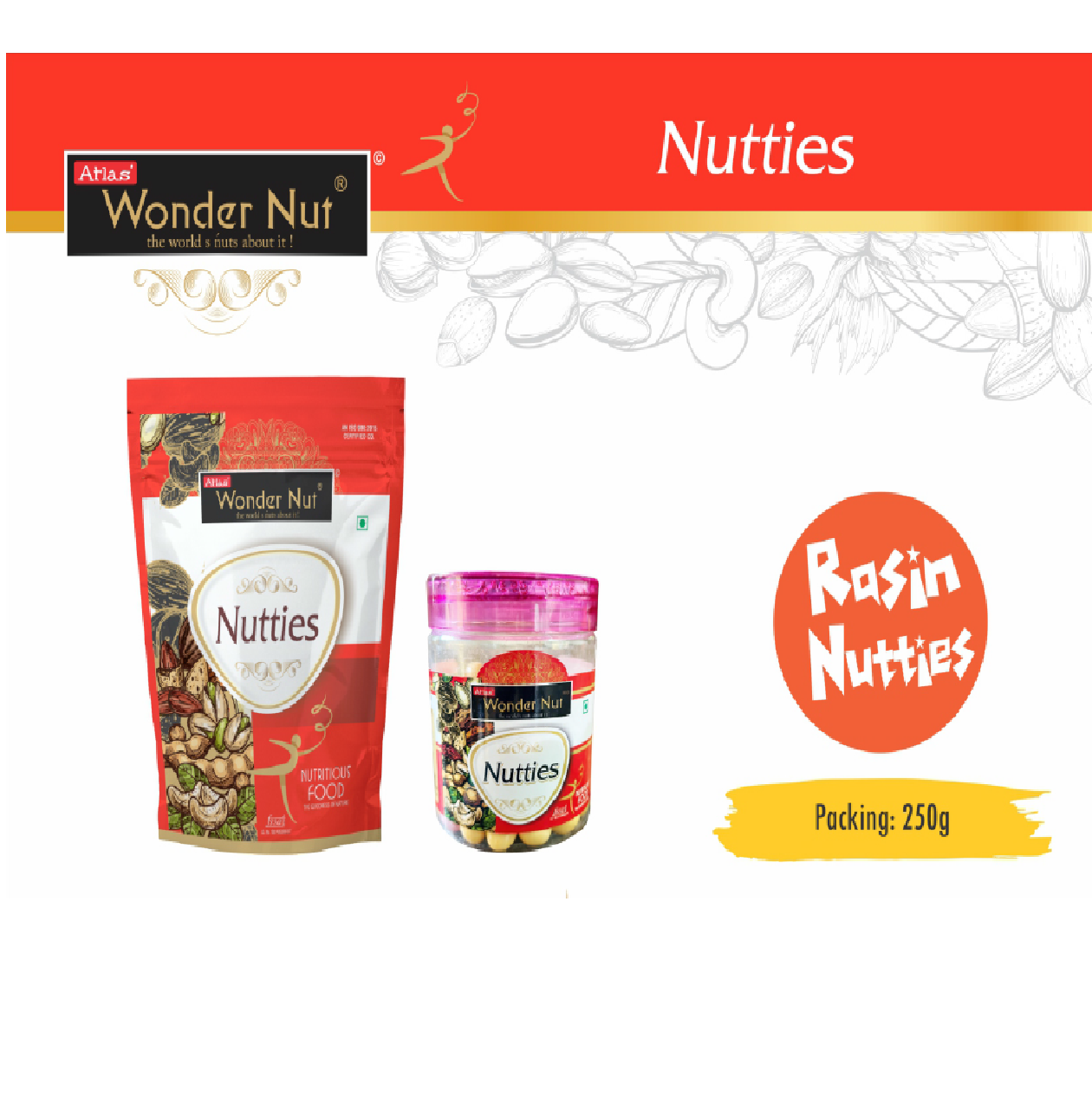 ATLAS  WONDER NUT Raisin Nutties Jar (250gm)