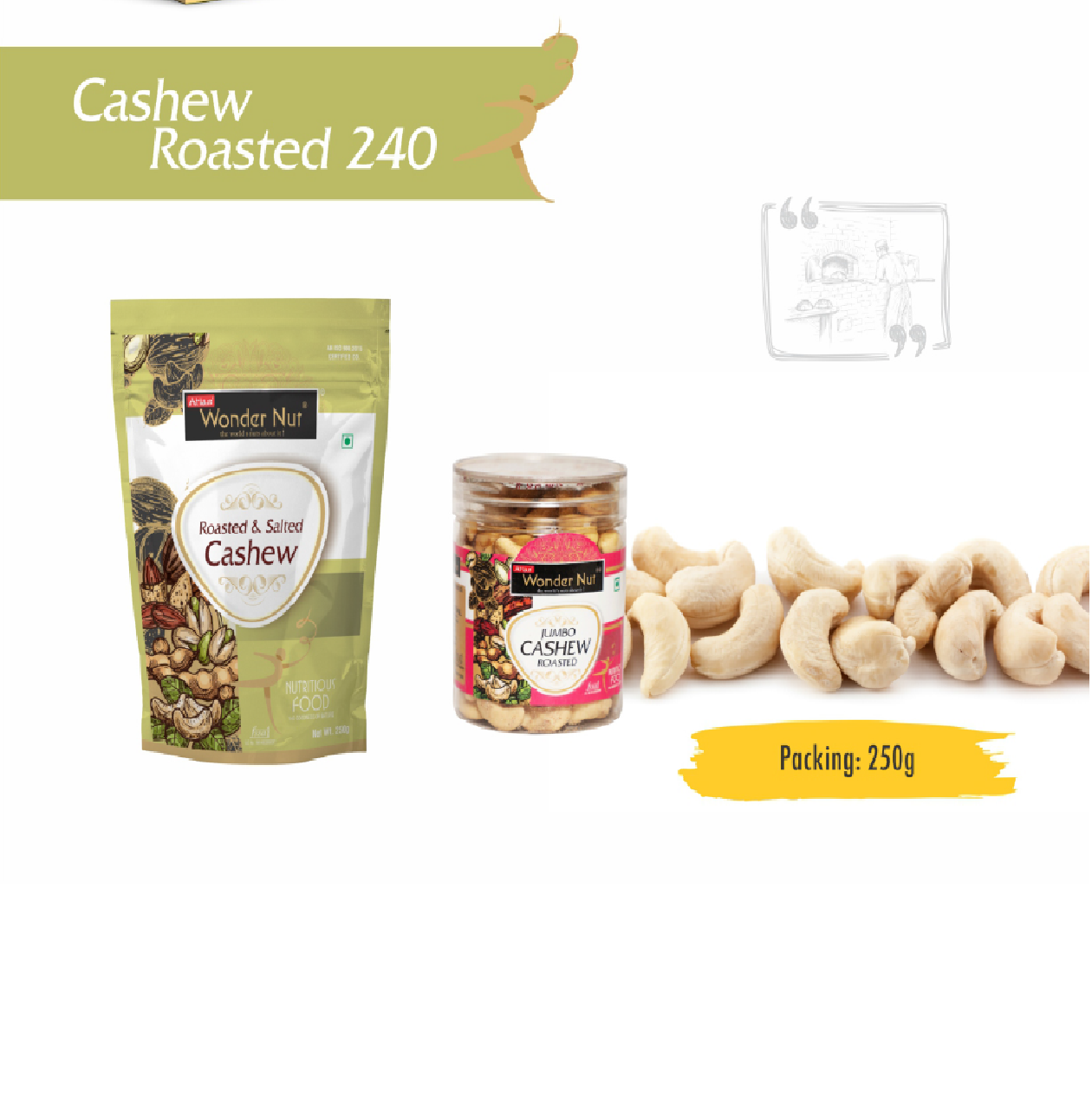 ATLAS  WONDER NUT Roasted and Salted Cashews Jar (250 gm)