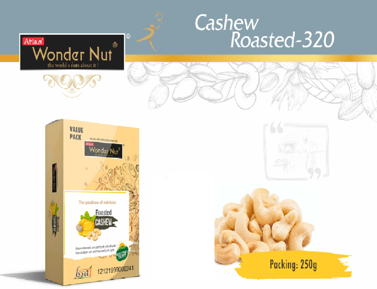 ATLAS  WONDER NUT Roasted Cashews Cartoon (250 gm)
