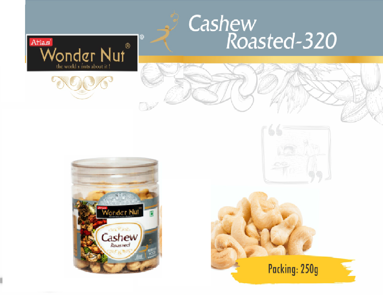 ATLAS  WONDER NUT Roasted Cashews Jar (250 gm)