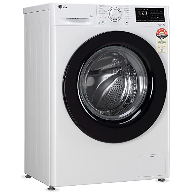 LG 7 Kg 5 Star Inverter Fully-Automatic Front Loading Washing Machine with Inbuilt heater (FHV1207Z2W,  White, AI DD Technology & Steam for Hygiene)