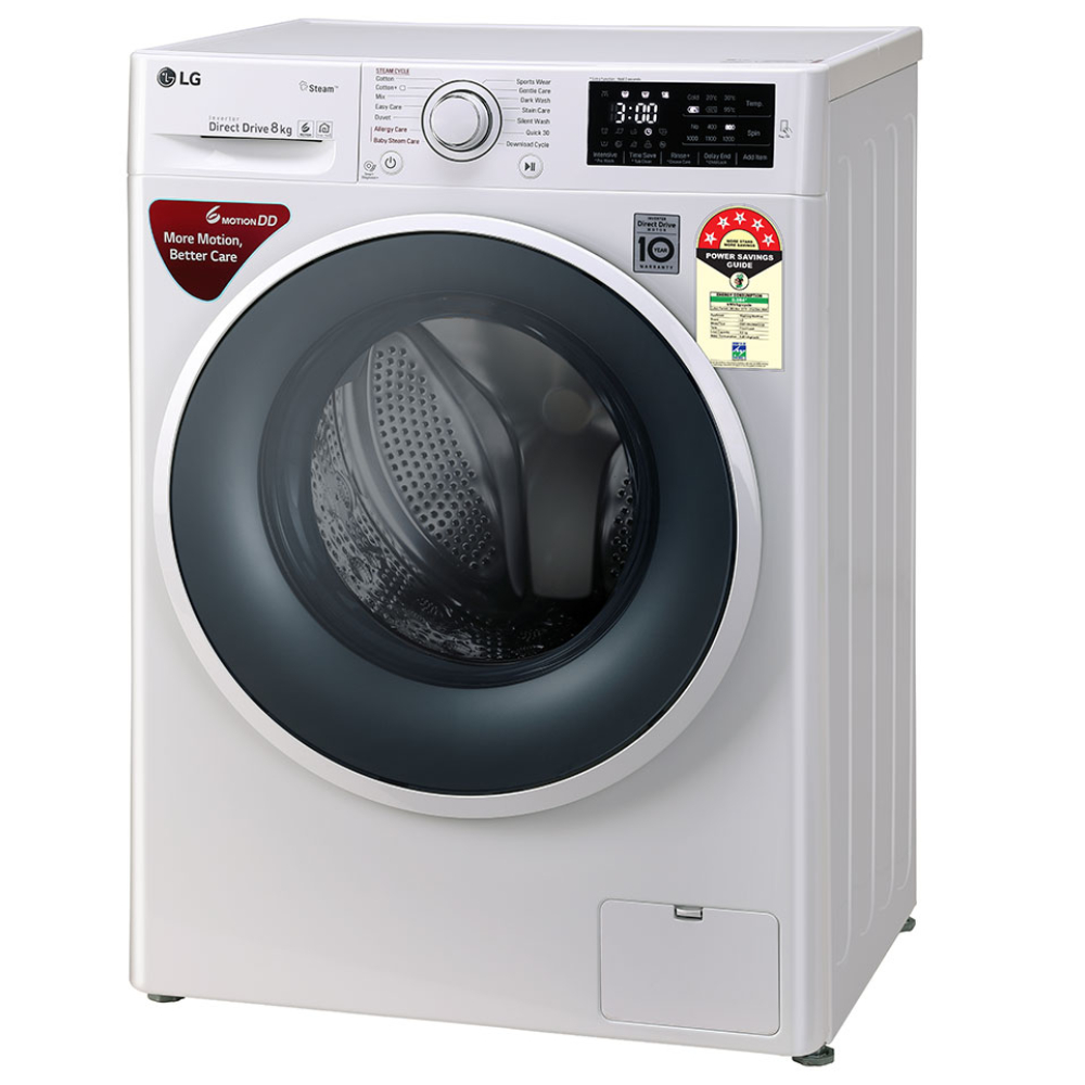 LG 8 Kg Inverter Fully-Automatic Front Loading Washing Machine (FHT1208ZNW, White)