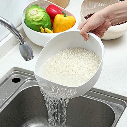 Rice Washer Strainer Bowl Plastic Colander Beans Peas Washing Filter Basket