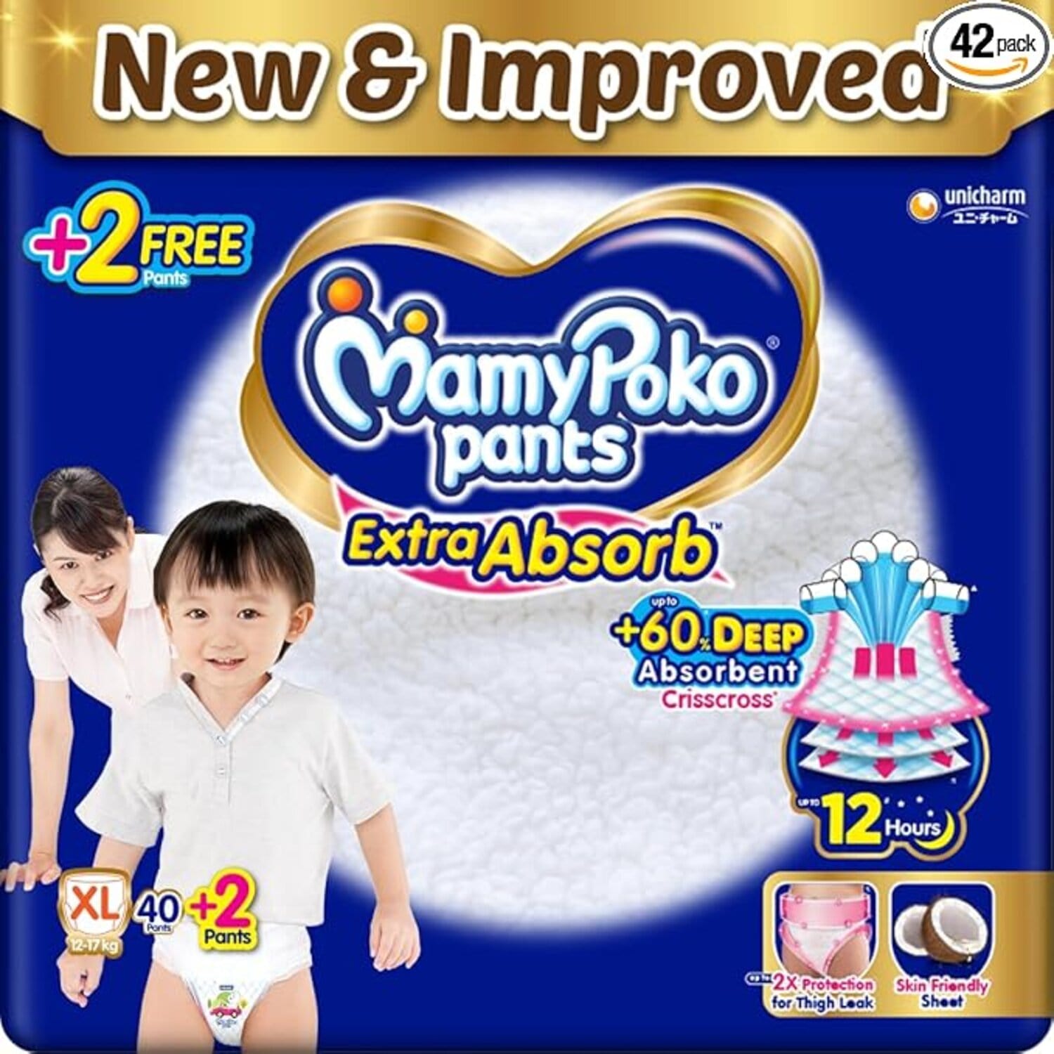 MamyPoko Pants Extra Absorb Baby Diapers X-Large (XL), 40 pcs