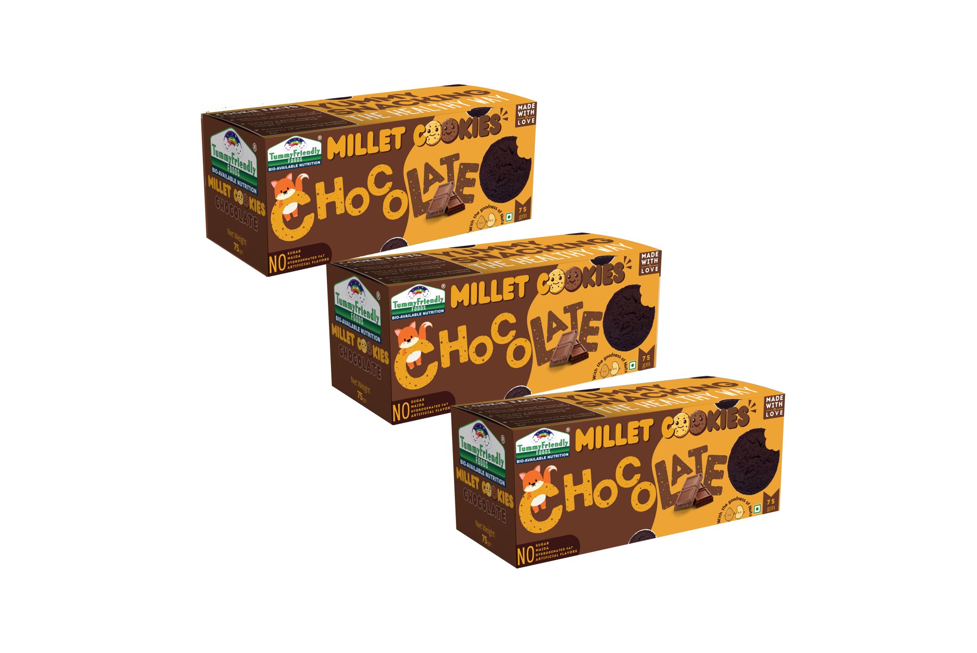 Tummy Friendly Foods Millet Cookies - Chocolate Assorted Pack of 3 - 75g each. Healthy Biscuits , Nutricious snacks