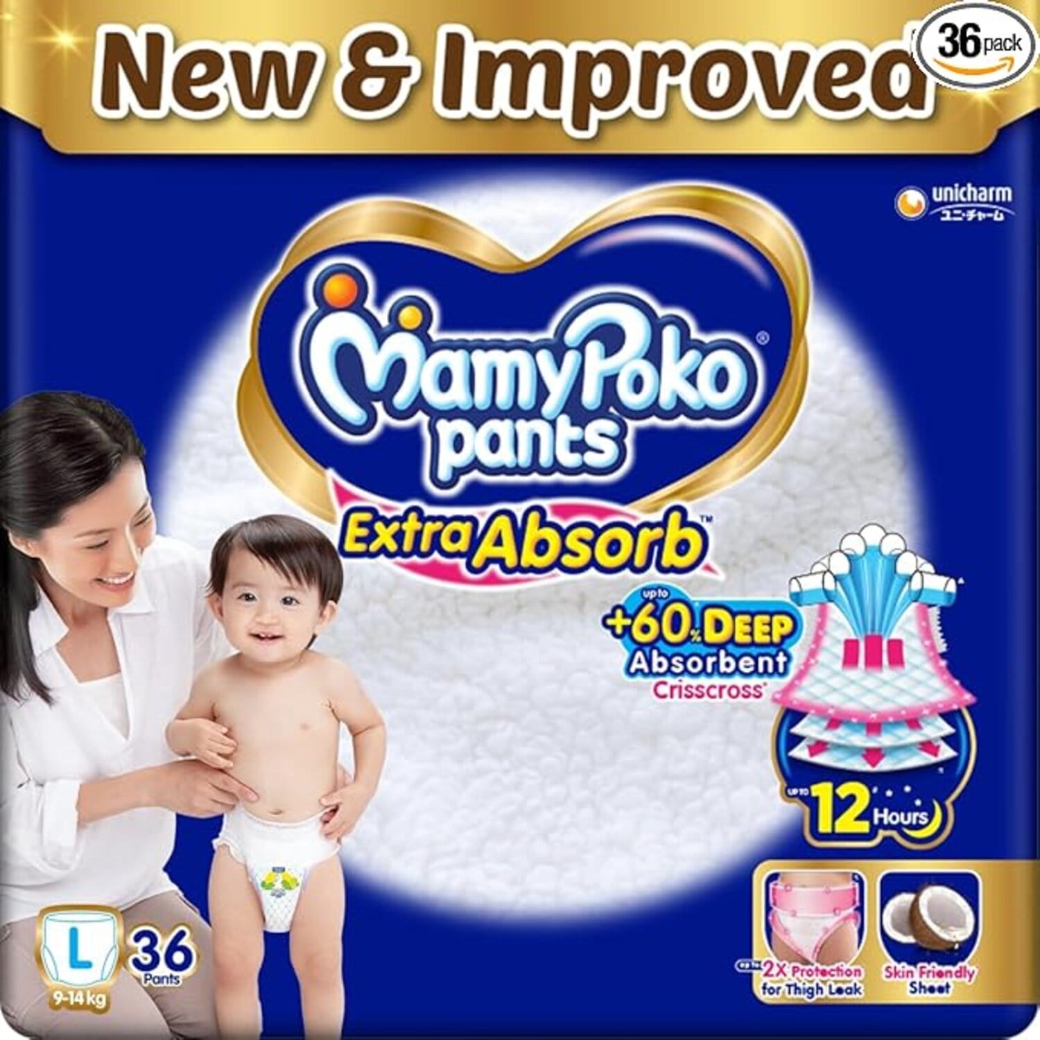MamyPoko Pants Extra Absorb Baby Diapers, Large (L), 34 pcs