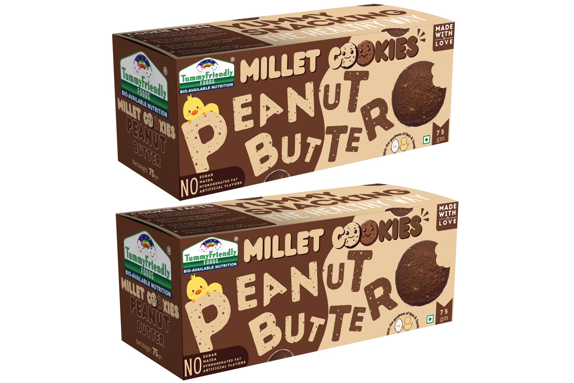 Tummy Friendly Foods Millet Cookies -  Peanut Butter - Pack of 2 - 75g each. Healthy Ragi Biscuits, snacks for Baby, Kids & Adults