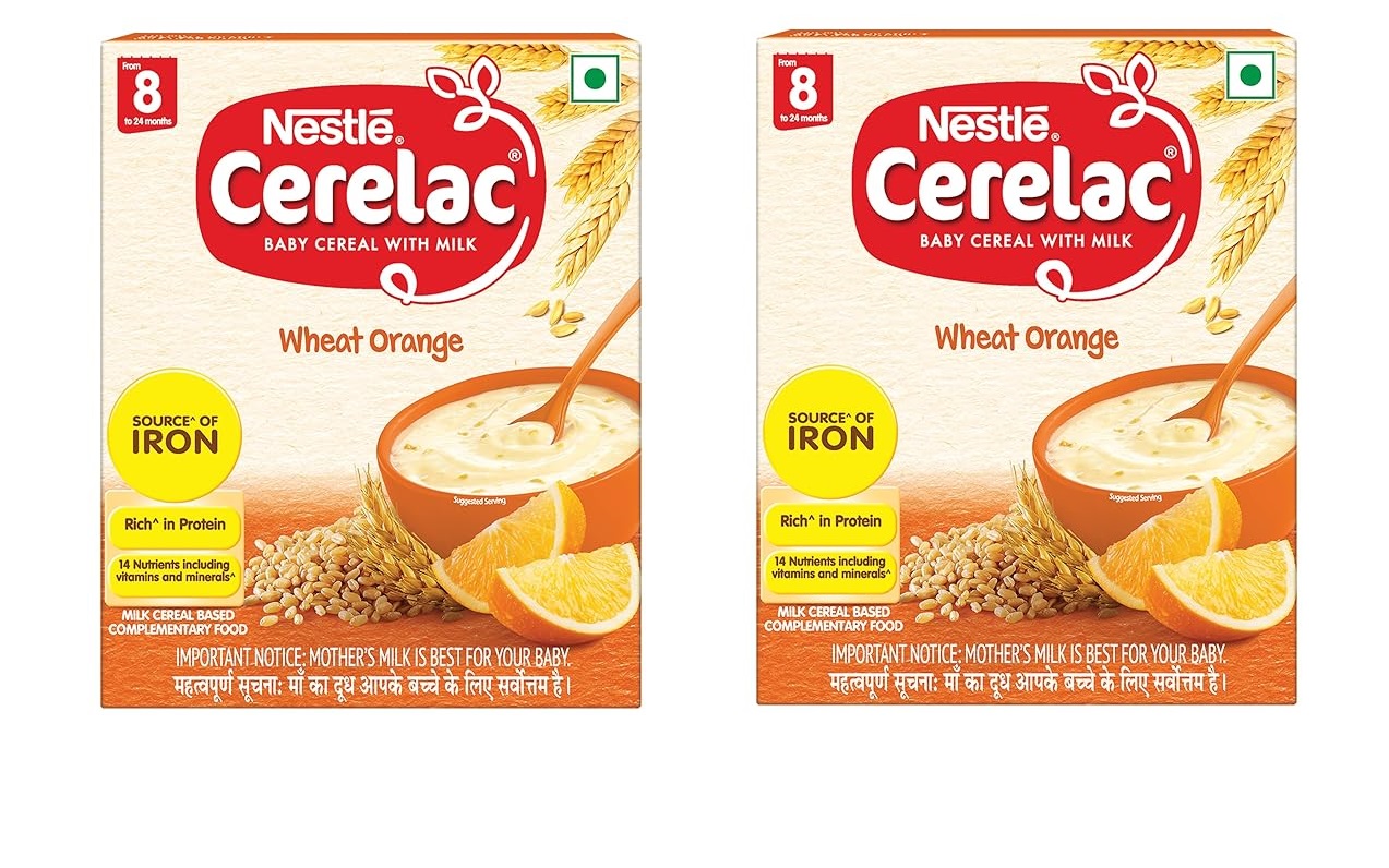 CERELAC  Pack of 2 , Baby Cereal With Milk ,Wheat Orange ,From 8 To 24 Months ,Stage 2