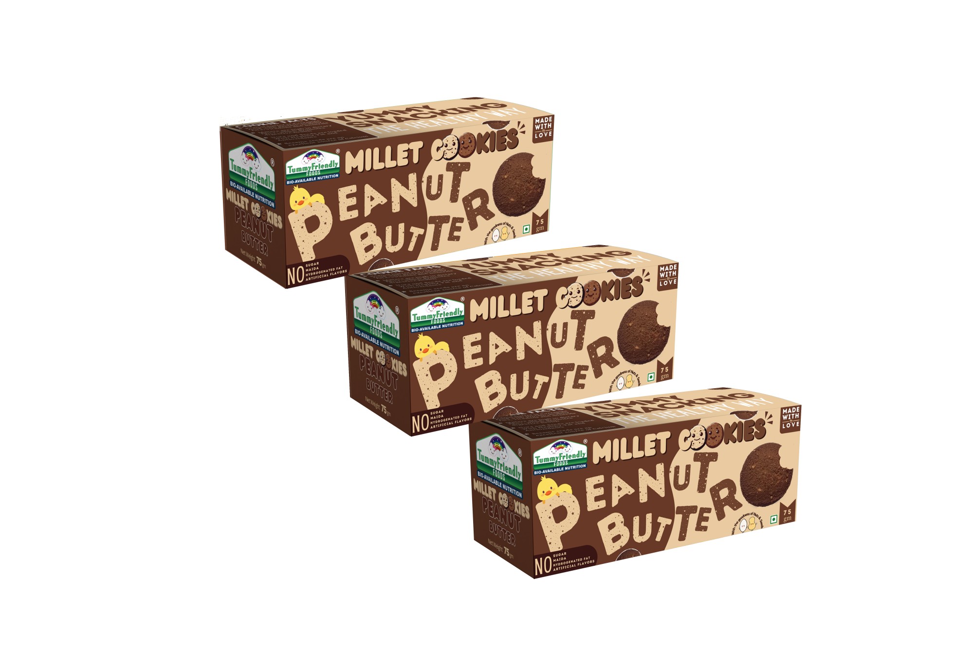 Tummy Friendly Foods Millet Cookies - Assorted Pack of 3- 75g each (Peanut Butter). Healthy Biscuits made of Ragi, Jaggery for baby, kids and adults. Nutricious snacks for kids for school