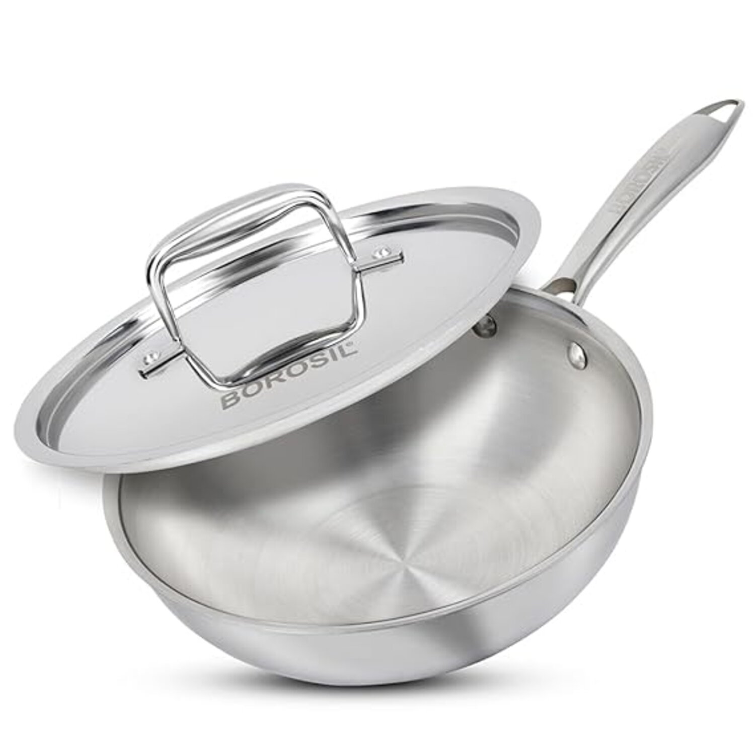 Borosil 1.75 L Cookfresh Tri-ply Stainless Steel Wok with Lid