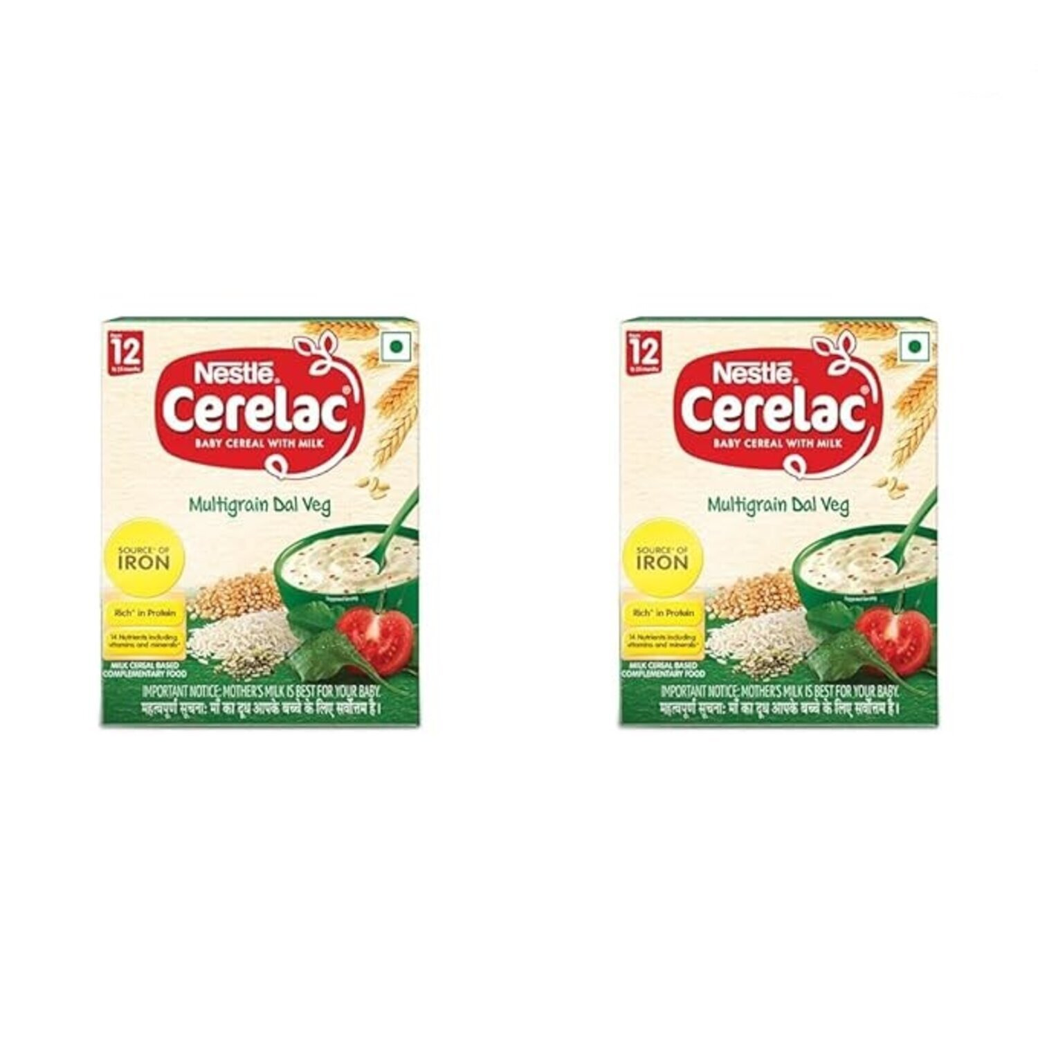 CERELAC Pack of 2 , Baby Cereal With Milk, Multigrain Dal Veg, From 12 To 24 Months, Stage 4