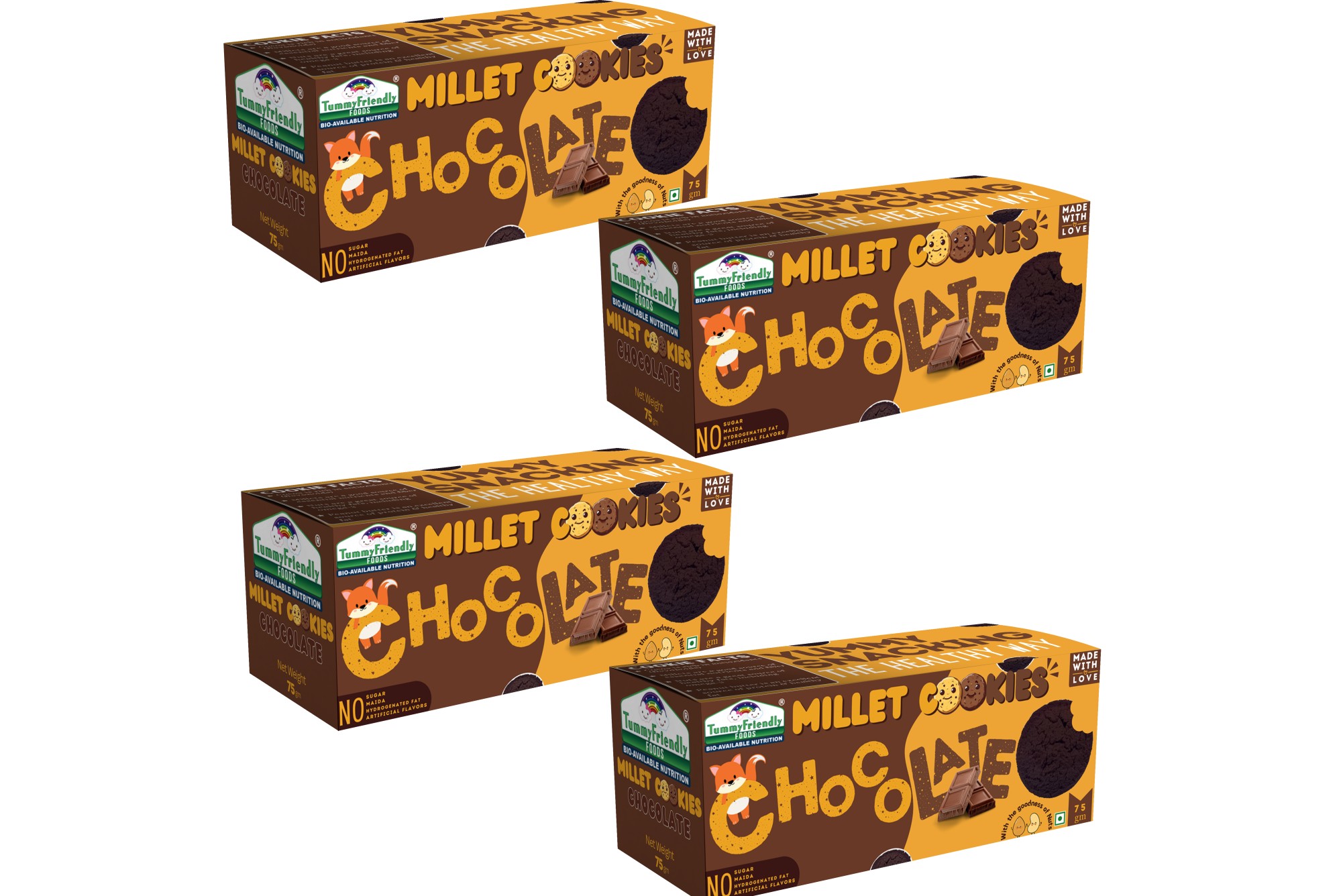 Tummy Friendly Foods Millet Cookies - Chocolate - 4 Packs - 75 g each. Healthy Ragi Biscuits, snacks for Baby, Kids & Adults