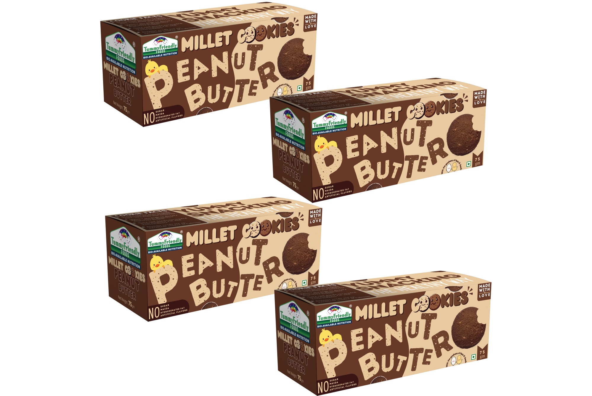Tummy Friendly Foods Millet Cookies - Peanut Butter- 4 Packs - 75 g each. Healthy Ragi Biscuits, snacks for Baby, Kids & Adults