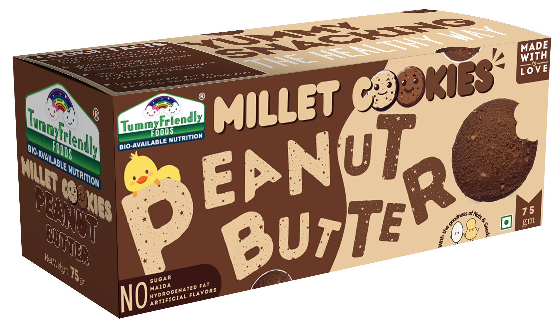 Tummy Friendly Foods Millet Cookies - Peanut Butter - 75 g. Healthy Ragi Jaggery Biscuits for Baby, Kids & Adults