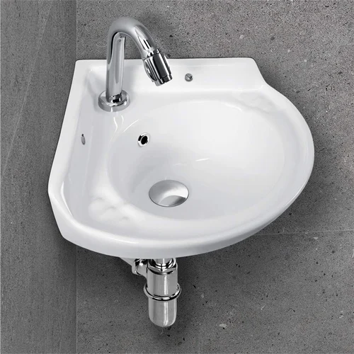 Fine ware Corner Wash Basin 16 Inch X 16 Inch, White, Wall Mounted
