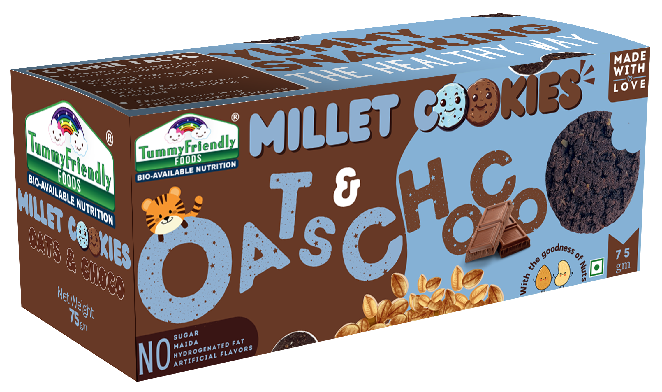 Tummy Friendly Foods Millet Cookies - Oats and Chocolate - 75 g. Healthy Ragi cookies for Baby, Kids & Adults