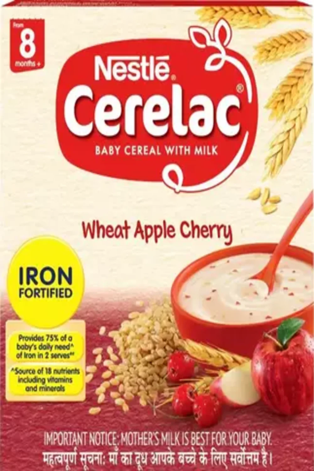 Cerelac Pack of 2 , Baby Cereal with Milk, Wheat Apple Cherry,Stage 2, From 8 to 24 Months