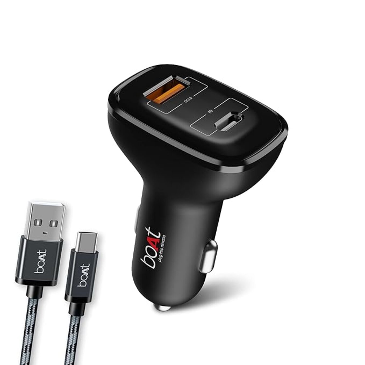 boAt Dual Port Qc-Pd port type c , 24W Fast Car Charger