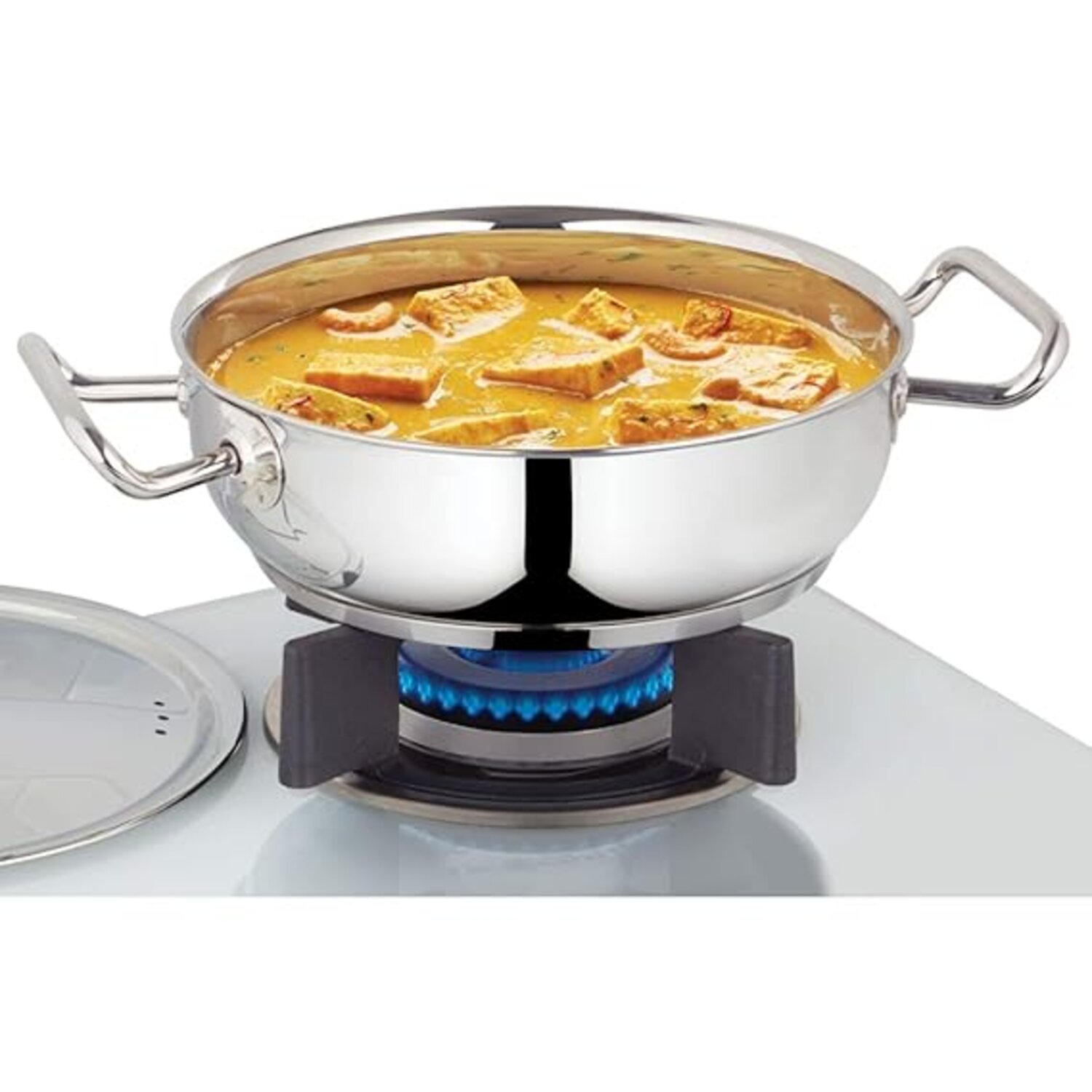 Borosil Cookfresh SS Flat Kadhai + Lid , 1.8 Lt