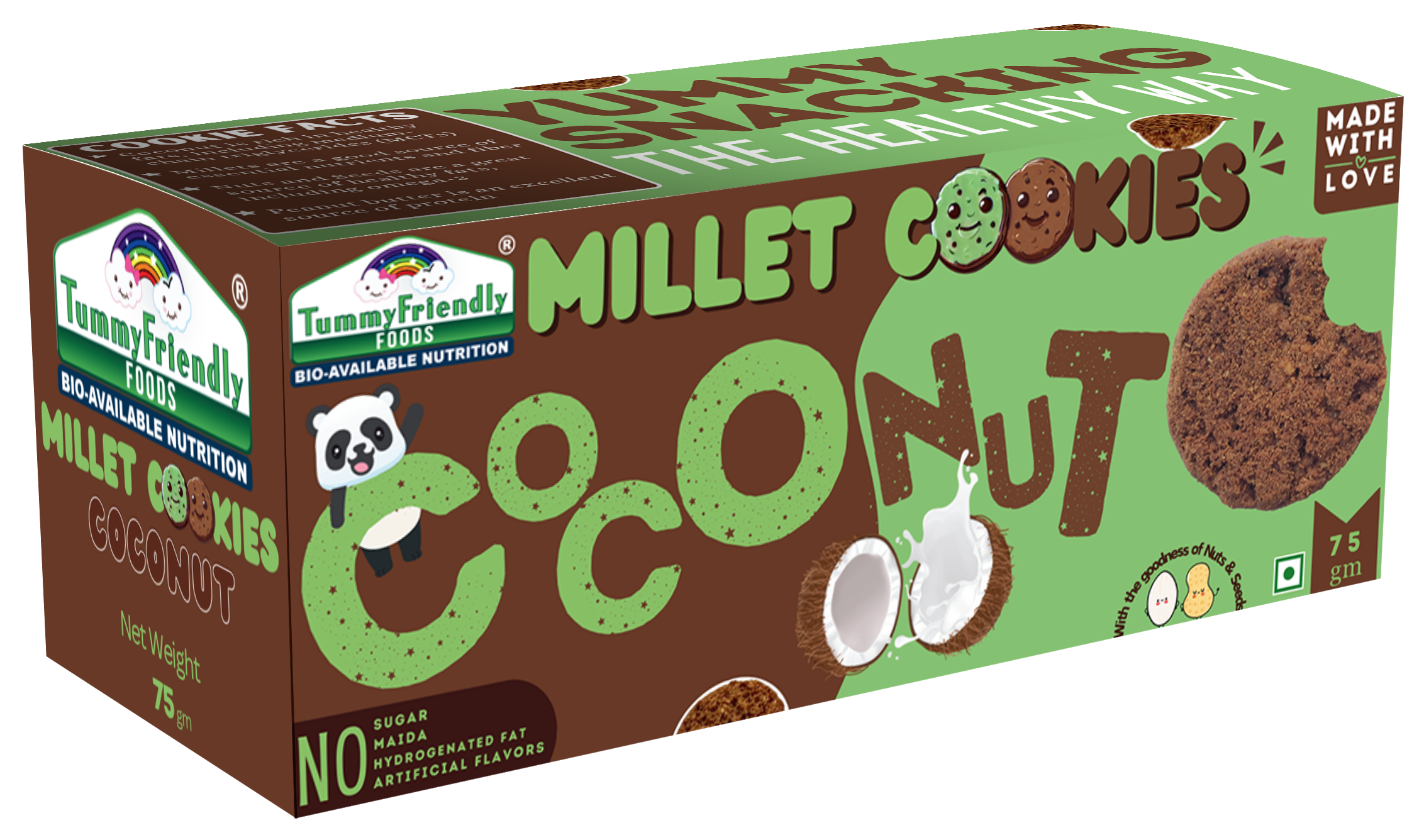 Tummy Friendly Foods Millet Cookies - Coconut - 75 g. Healthy Ragi Biscuits for Baby, Kids & Adults