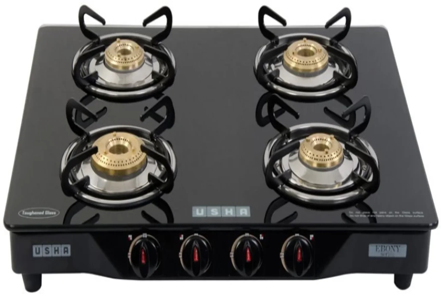 USHA Ebony GS4 001 Glass Manual Gas Stove  (4 Burners)