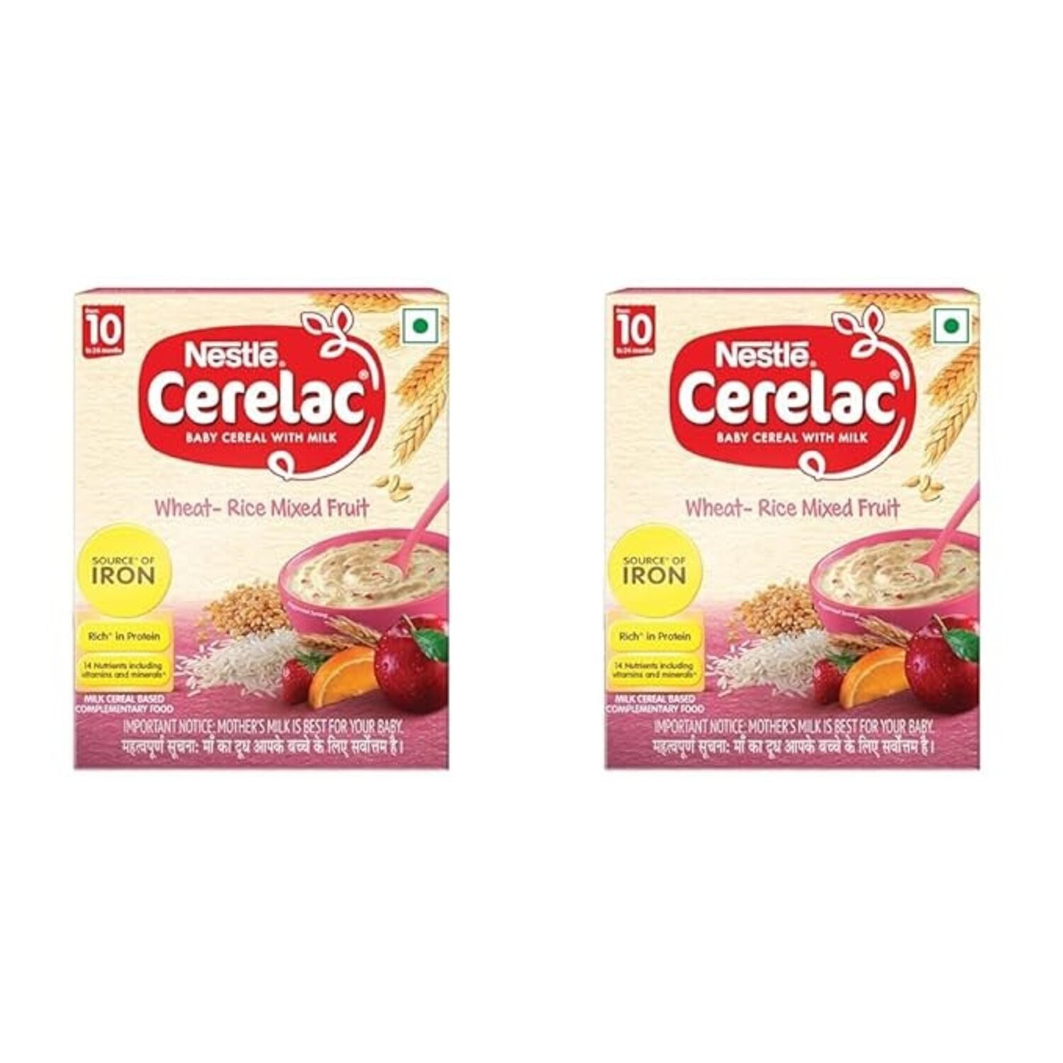 CERELAC Pack of 2  Baby Cereal with Milk, Wheat - Rice Mixed Fruit, From 10 to 24 Months, Stage 3