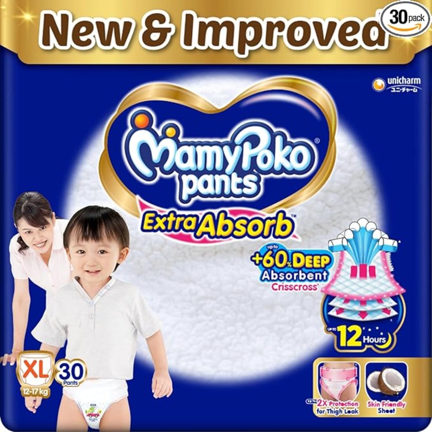 MamyPoko Pants Extra Absorb Baby Diapers, X-Large (XL), 30 Pcs